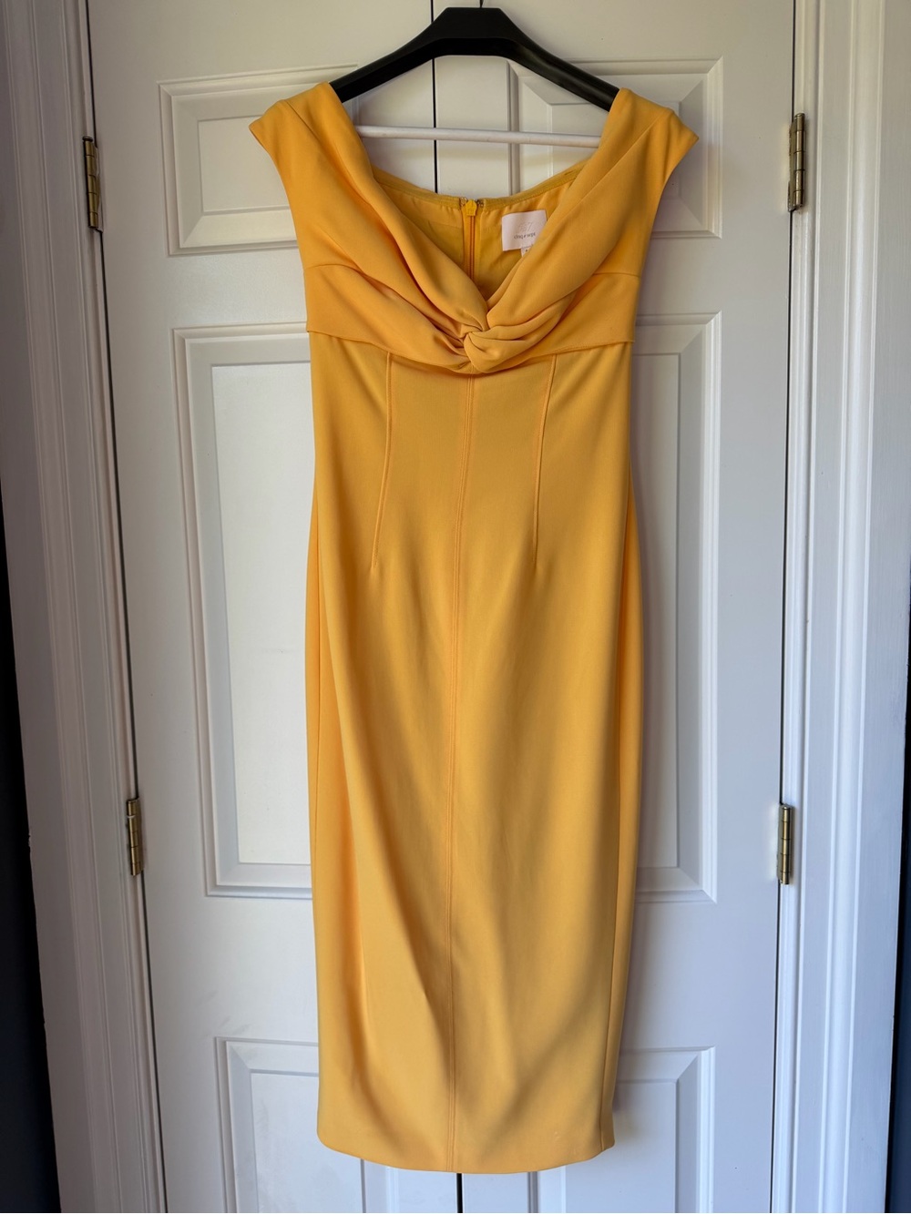 cinq a sept Yellow Knot-Front Midi Sheath Dress